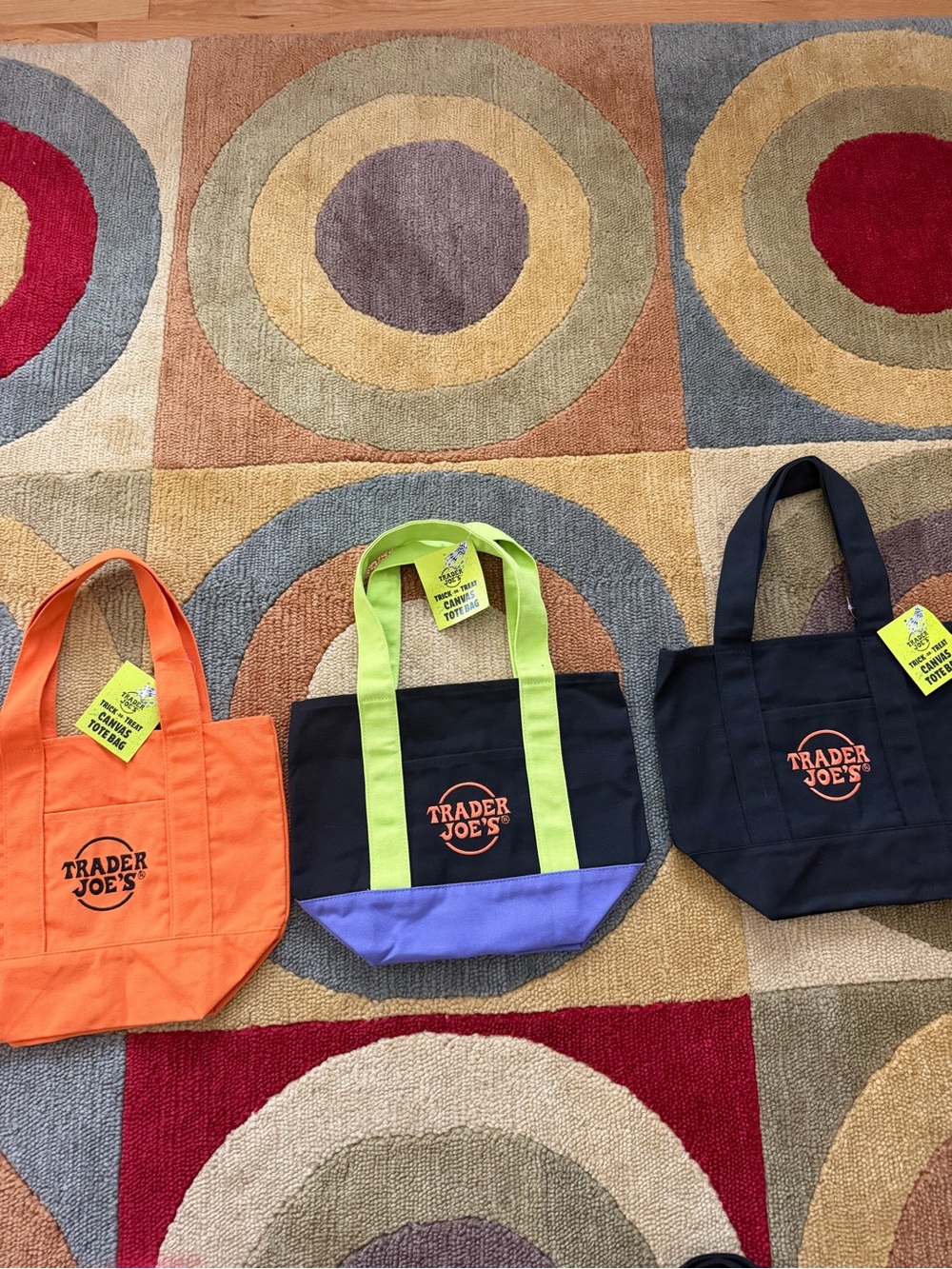 NWT Trader Joe’s Trick or Treat Mini Canvas Tote Bag Set Halloween Black Neon